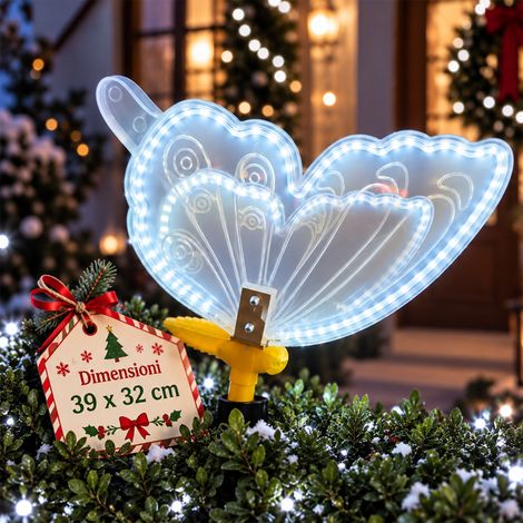 Farfalla Natalizia Bianco Freddo 204 LED Addobbo Natalizio Decorazione 39x32 cm (1/5)
