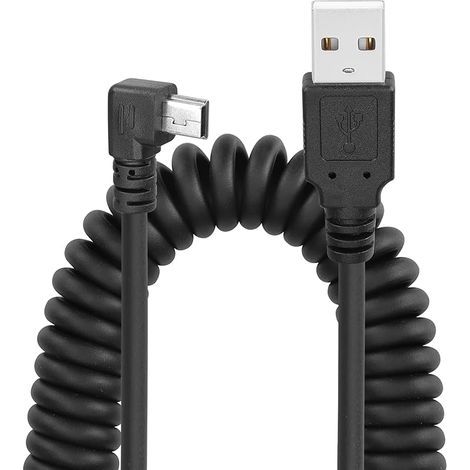 Câble mini-USB spiralé, USB 2.0 vers câble Mini B 90 degrés Données Sync & Charge pour imprimantes, appareils photo, souris, téléphone portable (Droit à droite) (1/5)