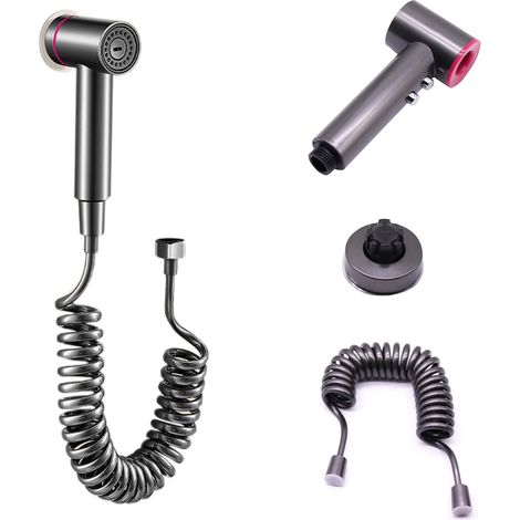 1 Douchette à Main, Support à Cliquet, Tuyau 3 m, ABS Gris, Salle de Bain et Animaux