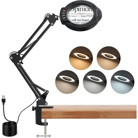 Professionelle Schreibtischlupe – 10-fache LED-Leselupe mit 10 Helligkeitsstufen – 50 cm verstellbarer Schwenkarm für optimalen Augenkomfort, ideal zum Lesen, Basteln und für Heimwerkerprojekte