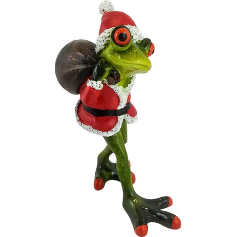 Statuetta natalizia di Babbo Natale a forma di rana con un sacco sulla schiena (1/5)