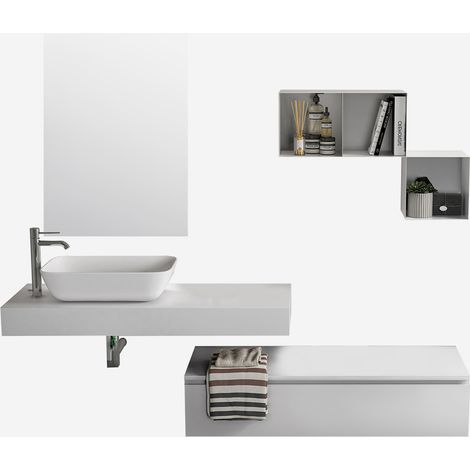Composizione bagno 4 pezzi con top e specchio LED Astra - Bianco