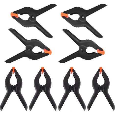 Pince à ressort 8 pièces, pinces à ressort en plastique noir pinces à poignée extra résistantes poignées texturées pince outils de bricolage (3,5 pouces), (1/5)