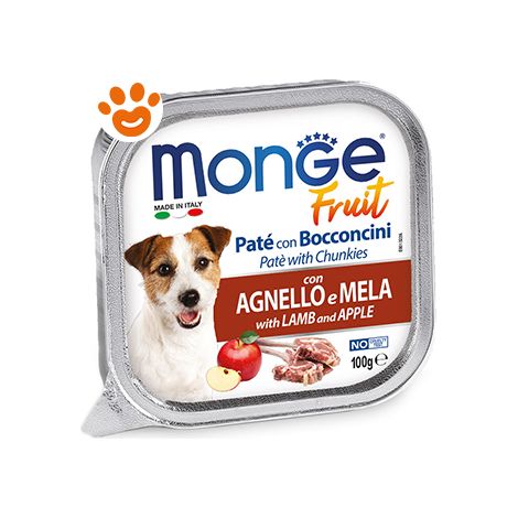 Monge Dog Fruit Adult Agnello e Mela  - Monge Dog Fruit Adult Agnello e Mela - Vaschetta Da 100 Gr