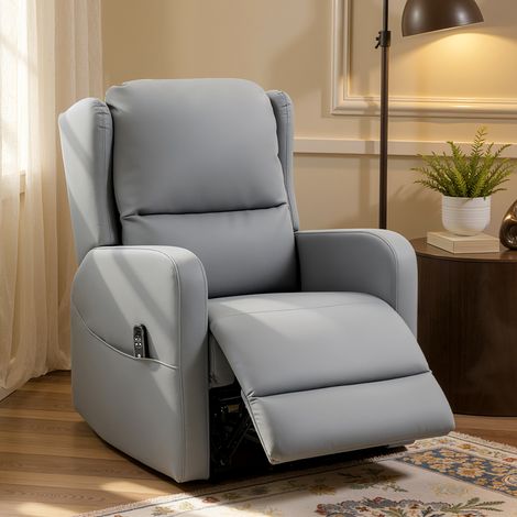 Sillón de masaje con función reclinable, piel sintética, ajuste eléctrico, reposapiés, bolsillo lateral, estructura de acero, color gris. (1/5)