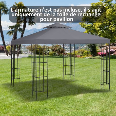 Toit de Remplacement pour pavillon de Jardin Toile de Rechange pour pavillon tonnelle Tente 3x3 m Gris