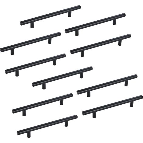 Tirador en T de acero inoxidable negro mate de 12 mm con tornillos para puertas de armarios de cocina. (1/5)