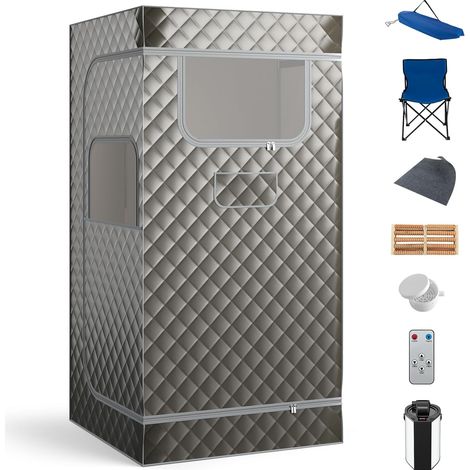 Sauna à Vapeur Portable 3L avec Chaise Pliable pour Tout le Corps, pour 1 Personne avec 9 Niveaux Température Masseur de Pieds Minuterie, Gris (1/5)