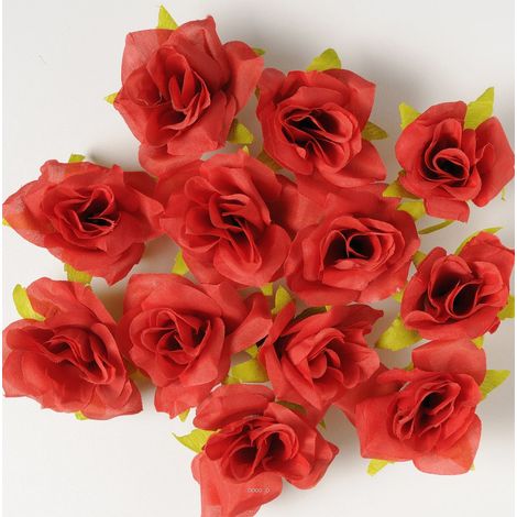 têtes de rose Artificielle X 12 Rouge Cerise D 6 cm pour Boule de rose - couleur: Rouge