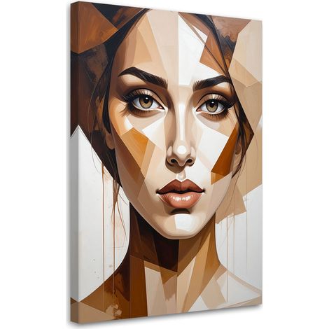 Wandbild  Geometrische Gesicht Porträt Frau Beige 60x90 cm (1/5)