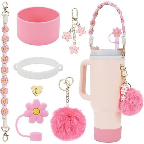 Accessori decorativi per tazze d'acqua, adatti per tazze Stanley da 40 oz, contengono: 1 manico, 1 cannuccia, 1 gancio in peluche, 1 ciondolo, 1 coperchio inferiore in silicone per (1/4)