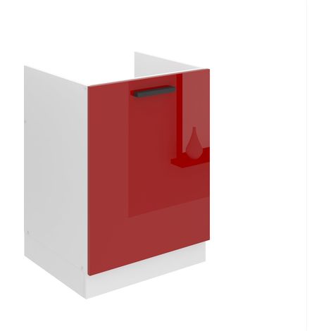 BELINI Meuble Cuisine Bas sans Plan de Travail SDZ I Meubles de Cuisine - Taille: 51,6 x 60 x 82 cm I Meuble sous Evier - 1 Porte I Couleur : Rouge très Brillant (1/5)
