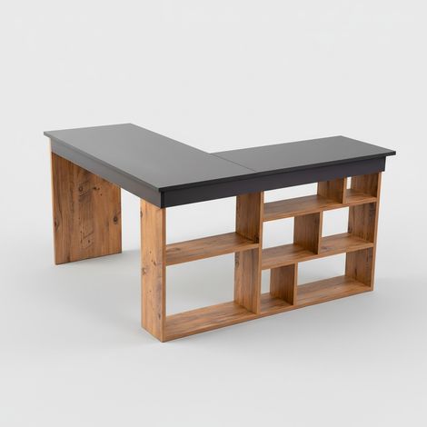 Eckschreibtisch mit integrierter Bücherregal für das Homeoffice Vesper - Anthrazit (1/4)