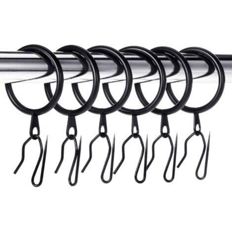 30 Pièces Anneaux de Suspension en Métal et 30 Pièces Crochets à Épingles pour Rideau de Fenêtre, 30 mm Diamètre Intérieur (Noir) (1/5)