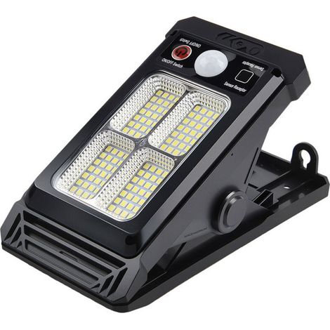 Lampe solaire à pince avec détecteur de mouvement, 3 modes d'éclairage, alimentation solaire, idéale pour jardin, terrasse, allée, éclairage de sécurité résistant aux intempéries