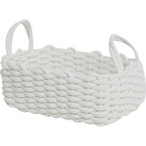 Panier de rangement en corde de coton tricoté à la main, style nordique, blanc, 36 x 25 x 15 cm / 14,2 x 9,8 x 5,9 pouces
