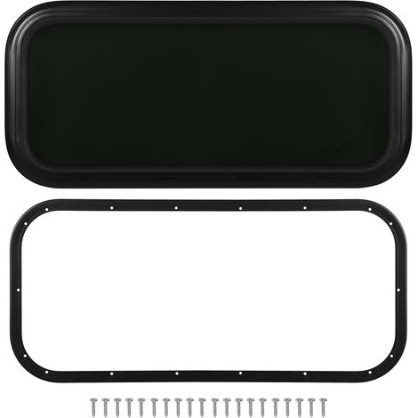 Fenêtre RV fixe en alliage d'aluminium, verre transparent, coins arrondis, avec anneau de fixation pour caravane, épaisseur de paroi 48-53mm (1.88-2.08 pouces). (1/5)