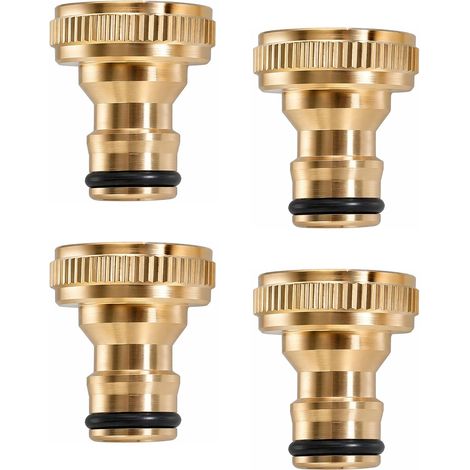 Lot de 4 Raccord Tuyau d'Arrosage Laiton 3/4" Femelle, Embout Tuyau Arrosage Rapide pour Robinet, Adaptateur Tuyau Arrosage Robuste et Anti-fuite pour Jardin et Lavage (1/5)