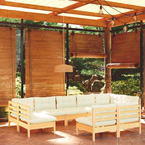 9-tlg. Garten-Lounge-Set mit Creme Kissen Massivholz Kiefer vidaXL (1/5)