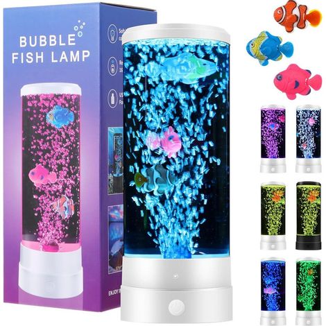 Lampe à Poser LED – Changement de couleur– Lampe à bulles avec poissons flottants – télécommande - Dimensions 11 x 10,5 x 28,5 cm (1/5)
