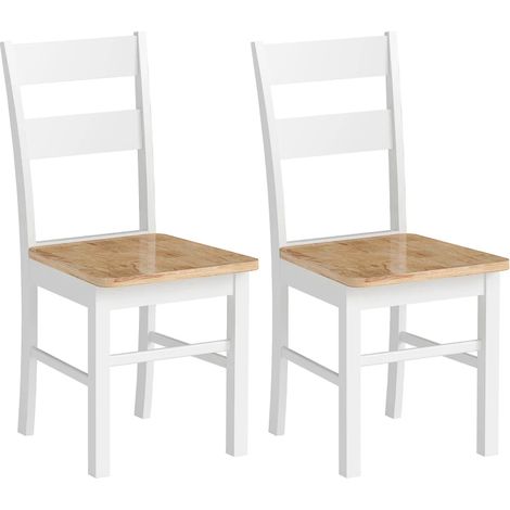 Lot de 2 chaises de cuisine, bois d'hévéa, dossier à barreaux courbés, blanc (1/5)