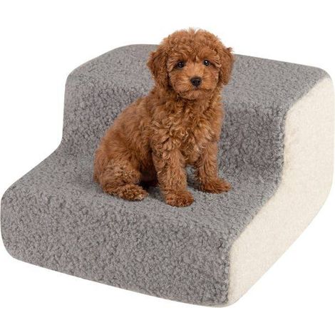 2-tier Foam Dog Ramp with Non-Slip Bottom and Washable Cover for Sofa-Grey (1/5)
