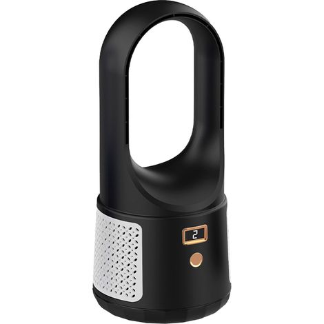 Ventilateur tour sans pales, 6 vitesses, chargement USB, affichage LED, silencieux, idéal pour la maison, le bureau ou une chambre d'étudiant (noir). (1/5)