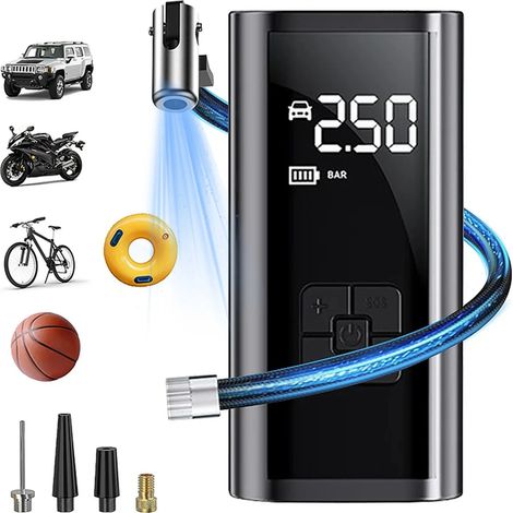 Compresseur À Air Portable - 150 PSI - Batterie 6000 mAh - Affichage Numérique - Pour Pneus Voiture - Sans Fil - 12 V DC (1/5)