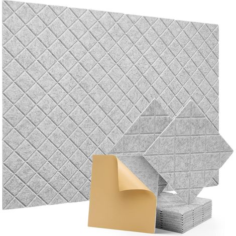 Panneaux acoustiques auto-adhésifs, paquet de 12, rembourrage insonorisant en Polyester 30 x 30 cm, panneaux muraux insonorisés haute densité, gris (1/5)