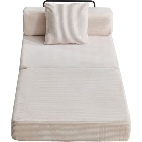 Divano letto pieghevole da pavimento singolo in velluto a coste bianco (1/5)