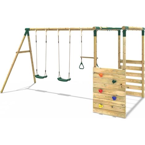 Rebo Wooden Children's Garden Swing Set with Monkey Bars - Comet Green (1/5)