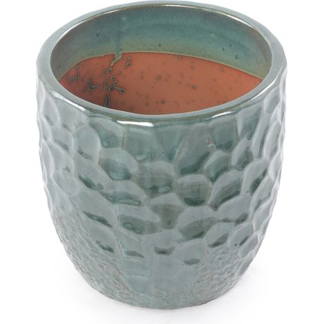Maceta de cerámica verde oscuro Ø18 cm con relieve martillado y orificio de drenaje (1/5)