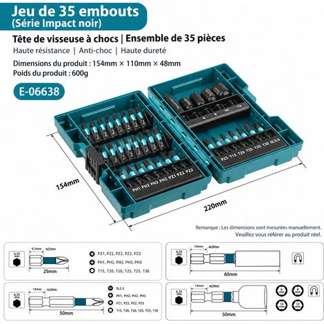 Coffret d'embouts 35 pièces E-06638 pour visseuse et perceuse, ensemble de 35 accessoires magnétiques HSS 1 kg – Livraison gratuite