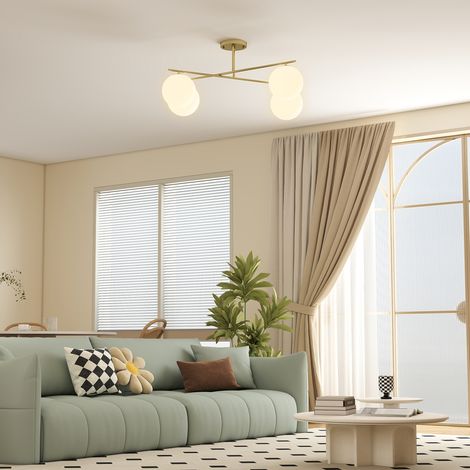 Lampadario moderno a 4 luci con attacco E14, semi-incasso, oro e crema (1/5)