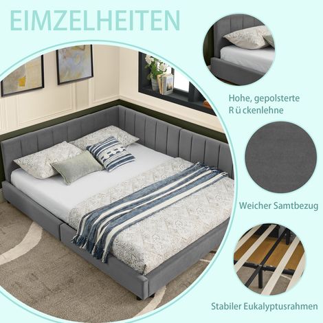Lit double 160200 cm, surface en velours, dossier haut, idéal pour les chambres, les pièces à vivre et les grands appartements, convient aux couples et aux familles, gris foncé (sans matelas) (1/5)