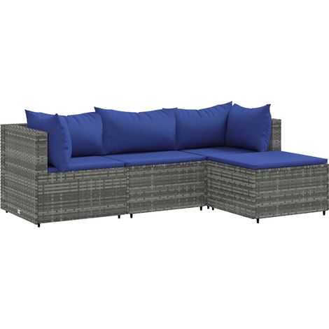 Salon de jardin modulable 4 pièces en résine tressée gris avec coussins pour terrasse (1/5)