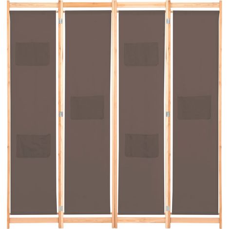 Cloison de séparation 4 panneaux Marron 160x170x4 cm Tissu (1/5)