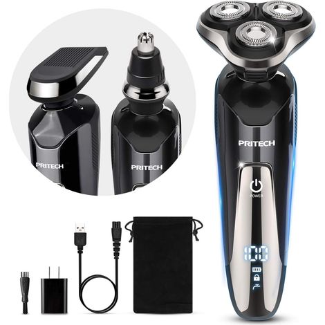 Rasoir électrique pour hommes 3 EN 1 Rasoir électrique avec tondeuse de précision Tondeuse à barbe IPX7 Rasoir rotatif sur peau humide et sèche Rasoir pour le visage Sans fil (1/5)