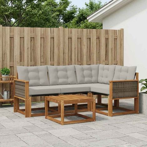 vidaXL Ensemble de canapés d'extérieur 5 pcs Naturel et gris clair