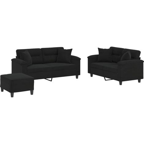 Maison Exclusive - Ensemble de canapés 3 pcs avec coussins Noir Tissu microfibre