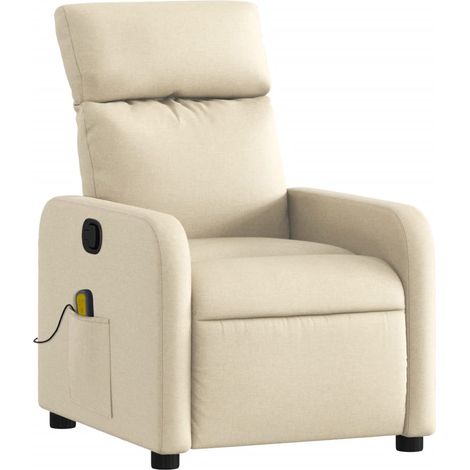 Poltrona relax TV con funzione massaggio reclinabile in tessuto crema DEC026895