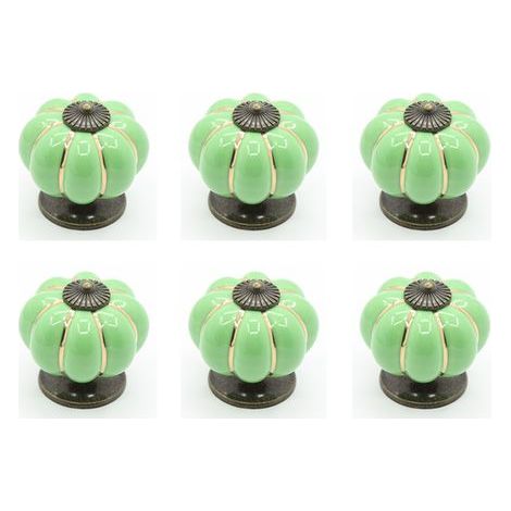 Maniglia per mobili - 6 pomelli per cassetti in ceramica, forma di zucca, per cassetti e ante della cucina (Verde) (1/2)