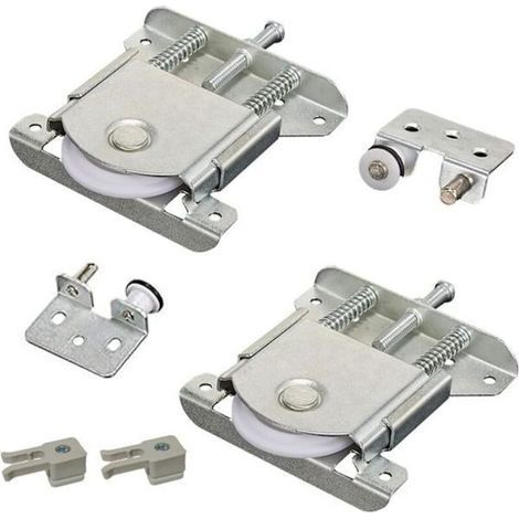 Kit d'accessoires pour portes de placard coulissantes (2 pièces). comprenant rails de guidage. roulements à billes. composants de coulissement et galets en nylon. (1/5)