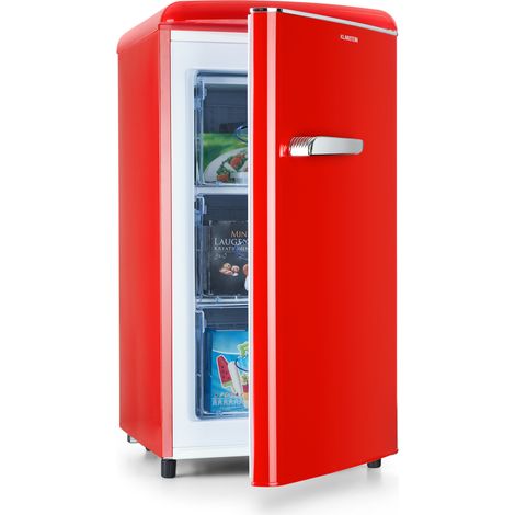 Klarstein Laika Gefrierschrank - 60 Liter Gesamtvolumen, Thermostat mit 5 Stufen, 0 bis -18 °C, 3 Einschübe, freistehend, Retro-Design, rot (1/5)
