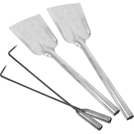 Set de 4 Outils pour Cheminée en Fer Argenté avec Pelle à Cendres, Crochet et Pinces, pour Villa et Cheminée, Nettoyage Facile et Usage Polyvalent (1/5)
