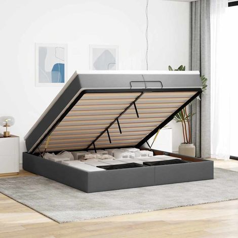Ottoman-Bett mit Matratzen Dunkelgrau 200x200 cm Stoff (1/5)