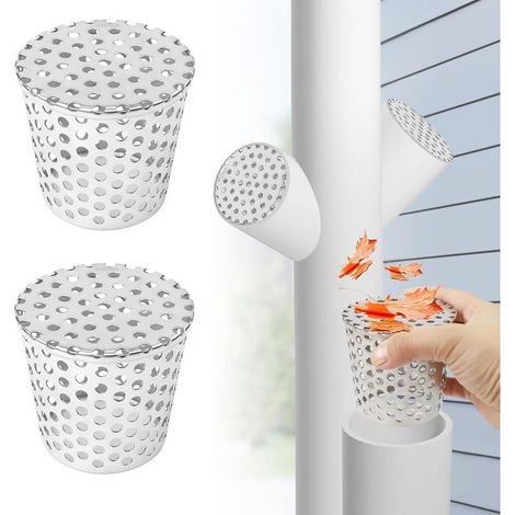 Lot de 2 Crapaudine de Gouttière, Grille Gouttière Anti Feuilles 60-75mm, Grilles de Drainage en Acier Inoxydable, Protection Gouttière Contre Les Feuilles pour Drains de Toit Plat (1/5)
