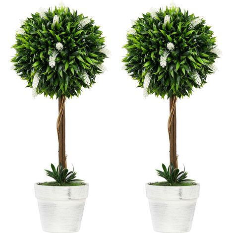 Lavanda artificial en maceta, 2 unidades, 60 cm, plástico, color blanco (1/5)