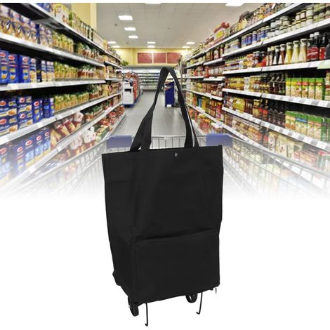 Caddie Shopping Portable de Voyage Foldable avec Roues et Sac Multifonctionnel en Toile Nylon Portable Black (1/5)
