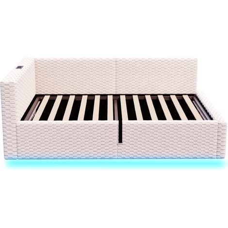 Gepolstertes Bett 90 x 200 cm aus Samt mit LED, USB und USB-C, beige MODENUIT (1/5)